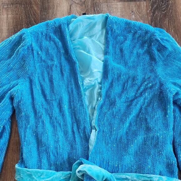 Retrofete Gabrielle Robe Dress in Blue Sequins Size XS NWOT Long Sleeve Belt - Picture 3 of 13
